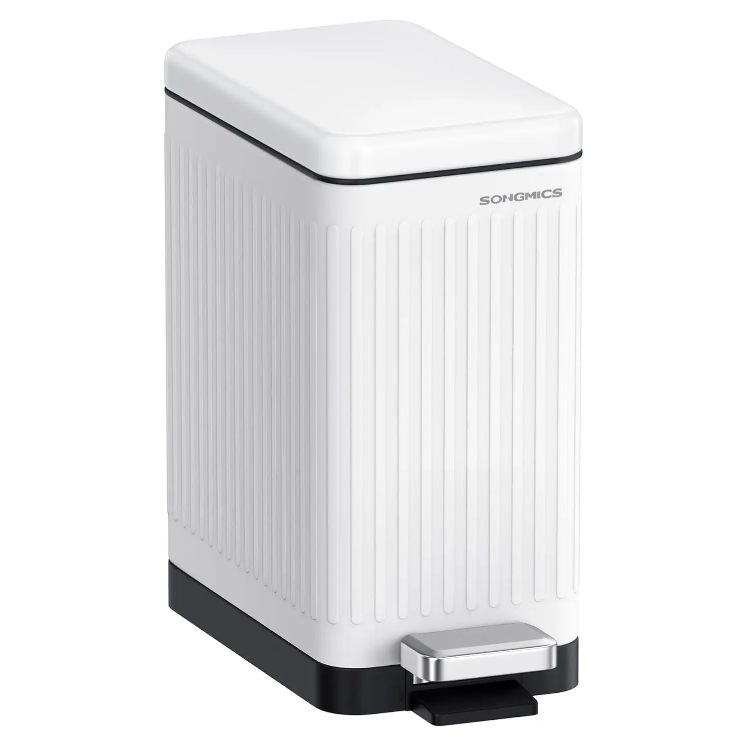 

Slim Stainless Steel Bathroom Trash Can with Soft-Close Lid, 2.6-Gallon Capacity for Small Spaces, White
