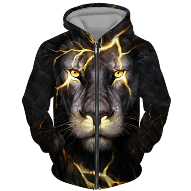 

Men's Zip Hoodie Funny 3D Tiger Print Hooded Shirt Fashion Lion Pattern Zip-Up Sweatshirts Autumn and Winter Oversized Clothing
