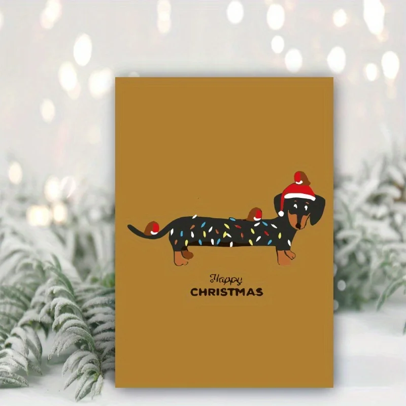 1pc, Happy Christmas Time Card, Merry and Bright Christmas Card, December Christmas Card, Funny Dachshund Christmas Card