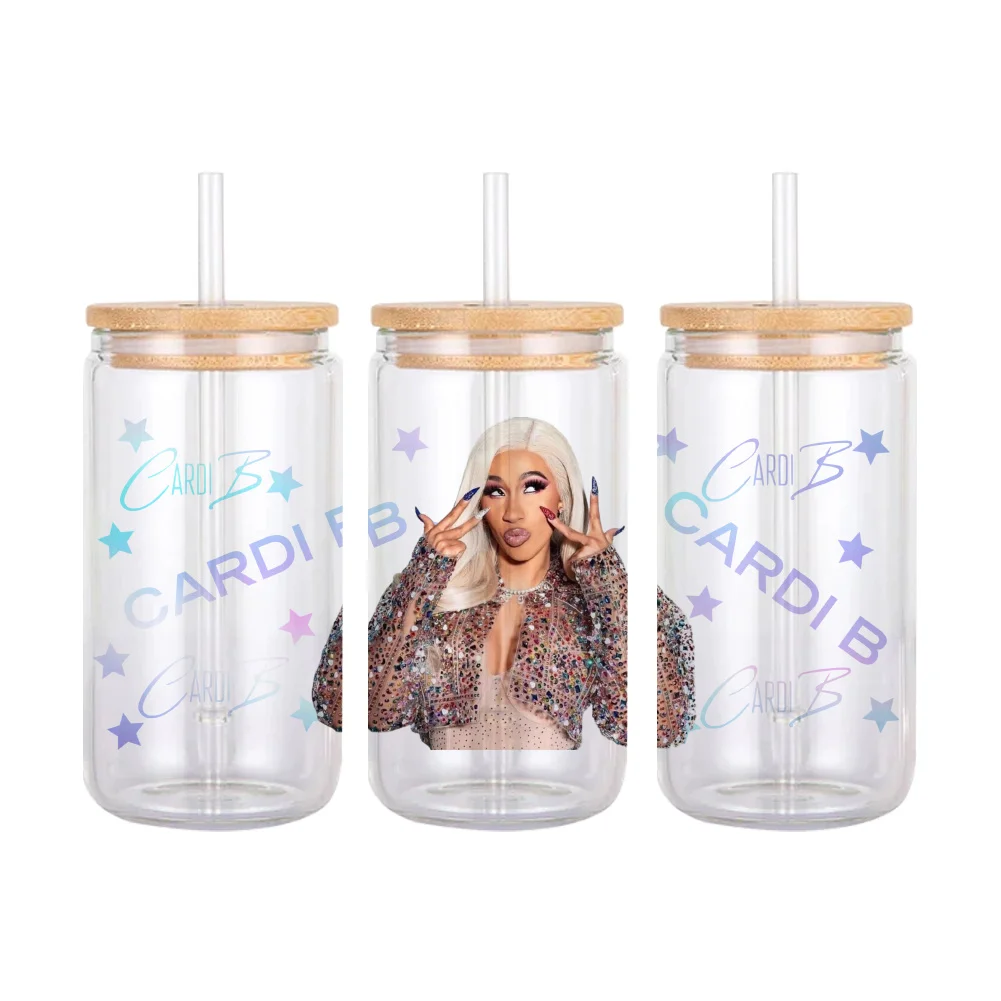 11x24cm Famous Singers For Libbey 16oz Can Glass 3D Waterproof UV DTF Coffee Can Wrap Libbey Glass Wrap