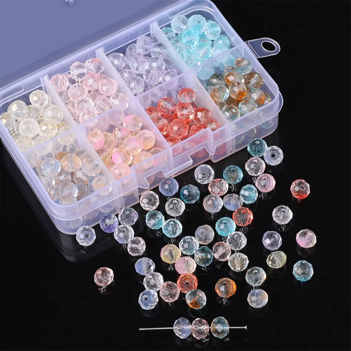 200PCS Glass Gradient Crystal Wheel Bead Set Box DIY Bracelet Necklace Bead Jewelry Accessories Used for Making Bracelets and Je