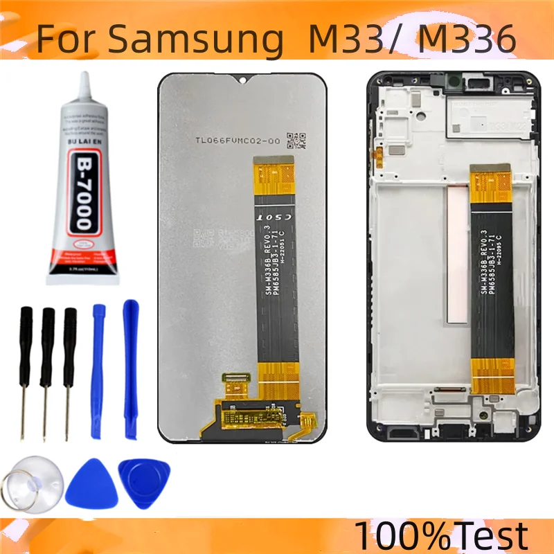 

100% Tested M33 Display with frame For Samsung Galaxy M33 M336 M336B M336B/DS Touch Screen Digitizer Assembly Repair Parts