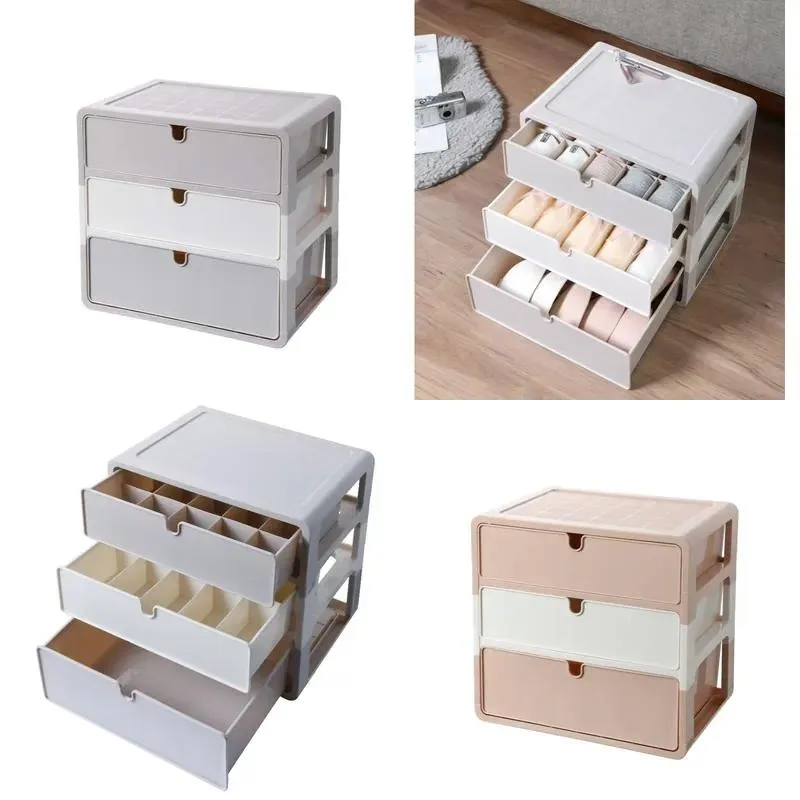 Modern Fashion Tandem Box Drawer Underwear Storage Cabinet Multi-functional Rectangular Design Practical PP Material