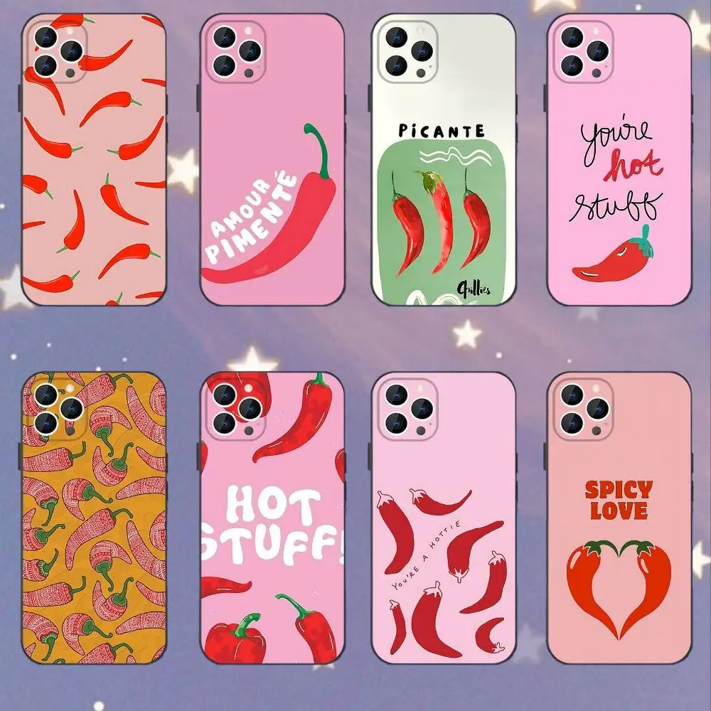 

Chili red Phone Case For iPhone 16e,16,15,14,13,12,11,Pro,X,XS,Max,XR,Plus,Mini Soft Black Cover