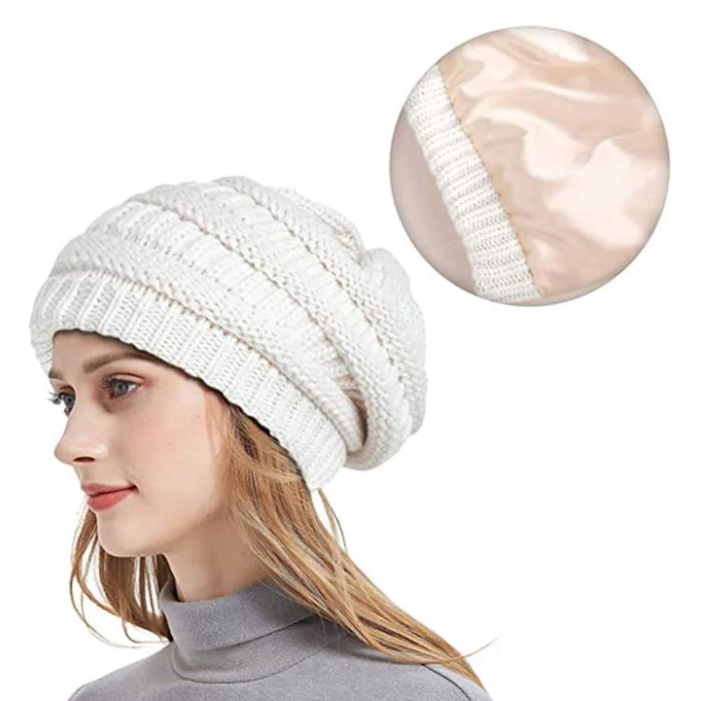 Warm and Windproof Micro-elastic Satin-lined Knitted Hat