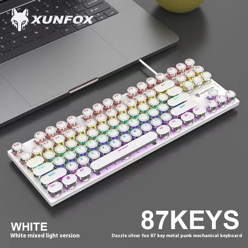 AULA 87 Key Electroplated Punk Wired CReal Mechanical Green Axis E-sports Game Mechanical Keyboard Laptop Office Ergonomics Gift