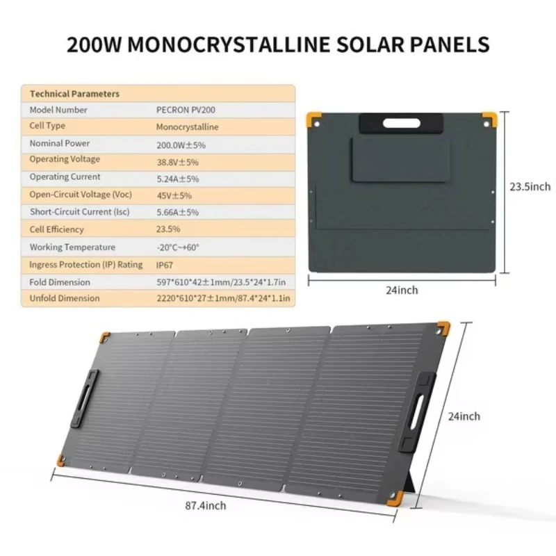 Stock 300W 21.3% Efficiency Monocrystalline Solar Panel Battery Cell 36V Foldable 8KG Outdoor Pure Sine