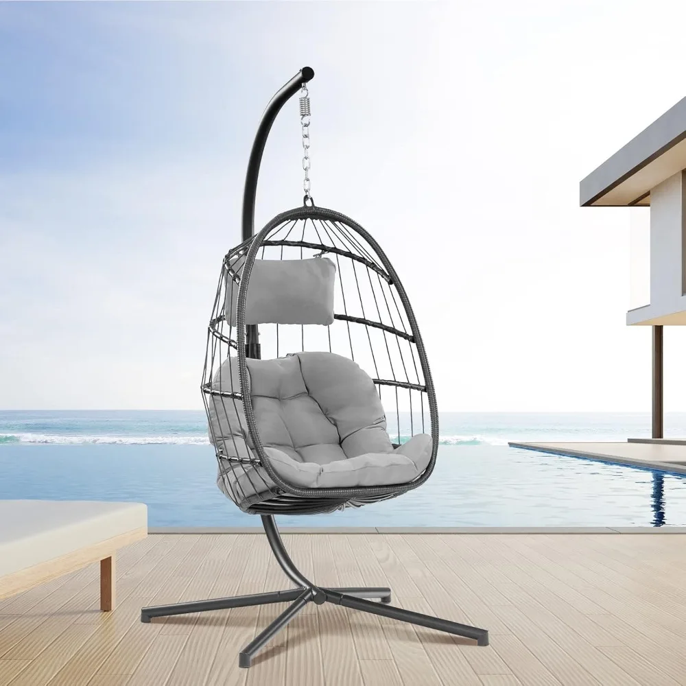 Egg Swing with Stand Hanging Egg Chair Outdoor - Rattan Wicker Patio Hanging Basket Hammock Chair