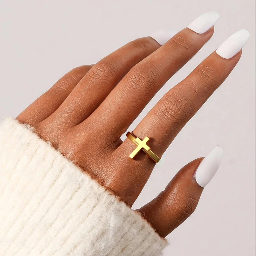 DOTIFI  Fashion Stainless Steel Couple Rings Christian Geometric Open End Rings Birthday Party Fashion Jewelry Wholesale Gifts