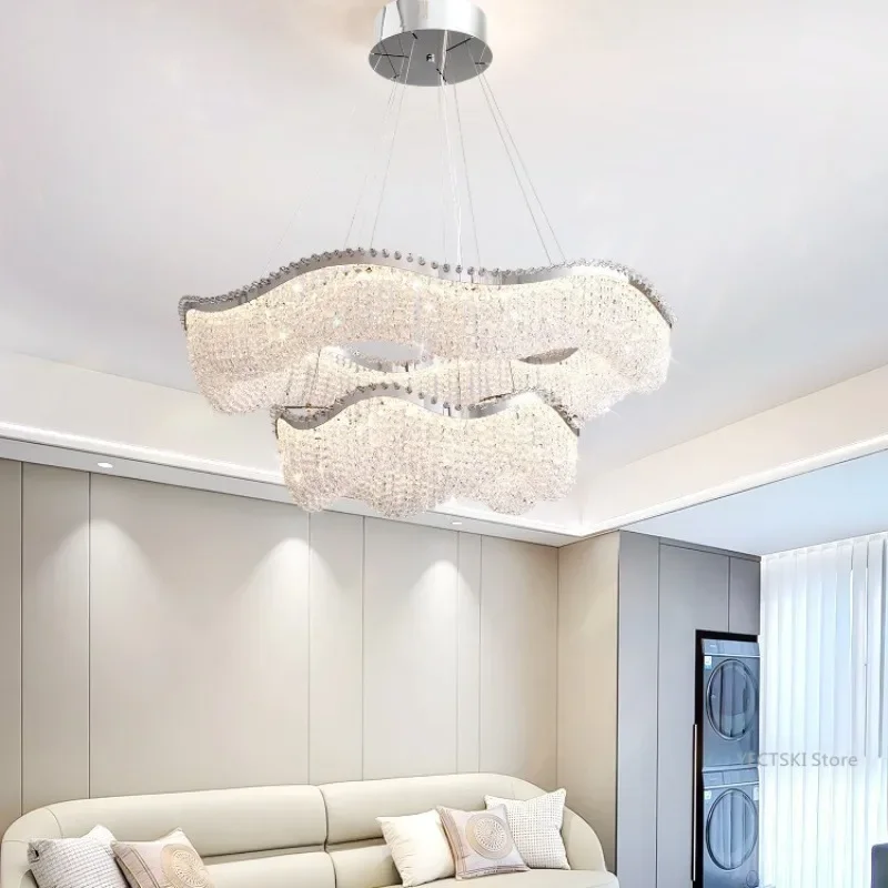 GHJUYIOL French style living room pendant light, modern, simple and atmospheric new crystal light, cream style bedroom light fix