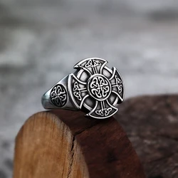 European and American Style Fashion Viking Celtic Knot Personalized Fashion Cross Men's Ring Titanium Steel Jewelry