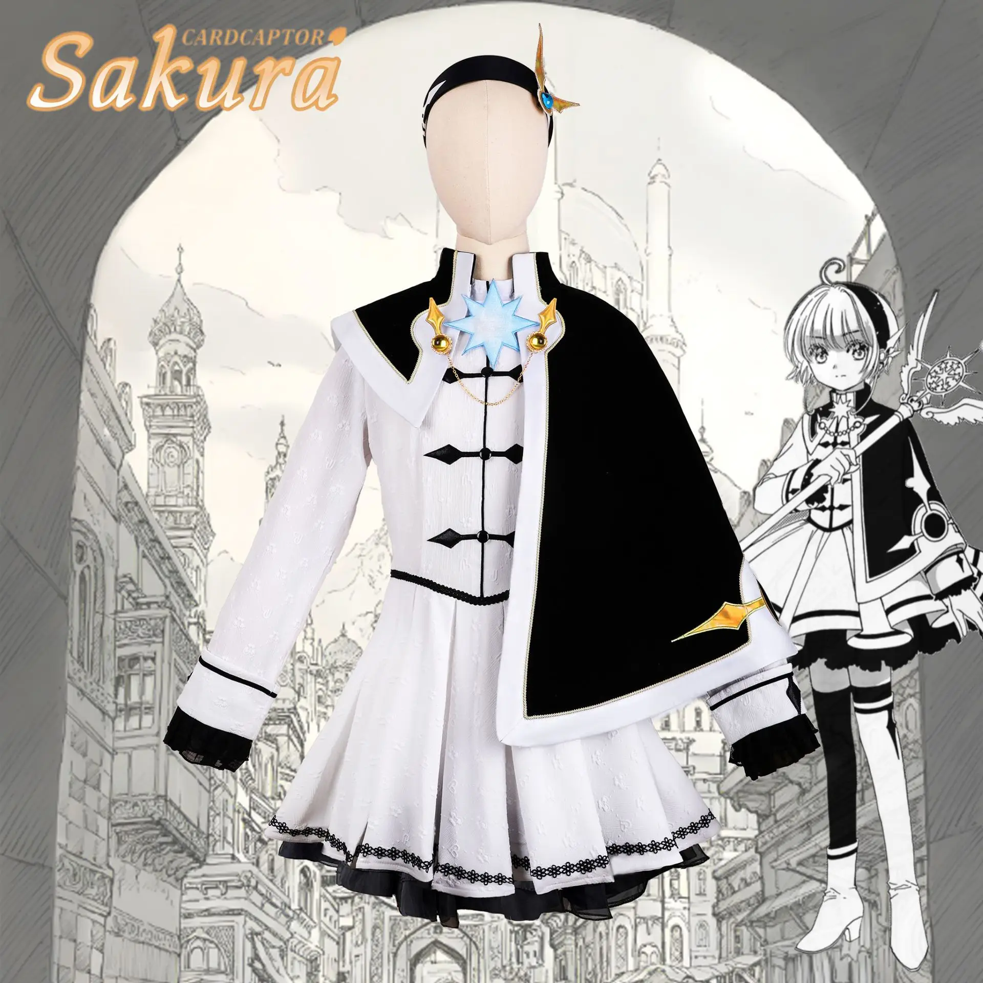 

Кимоно Сакура Косплей Костюм Аниме Card Captor Сакура Косплей DokiDoki-R Женское Черно-Белое Платье Кимоно Сакура Косплей