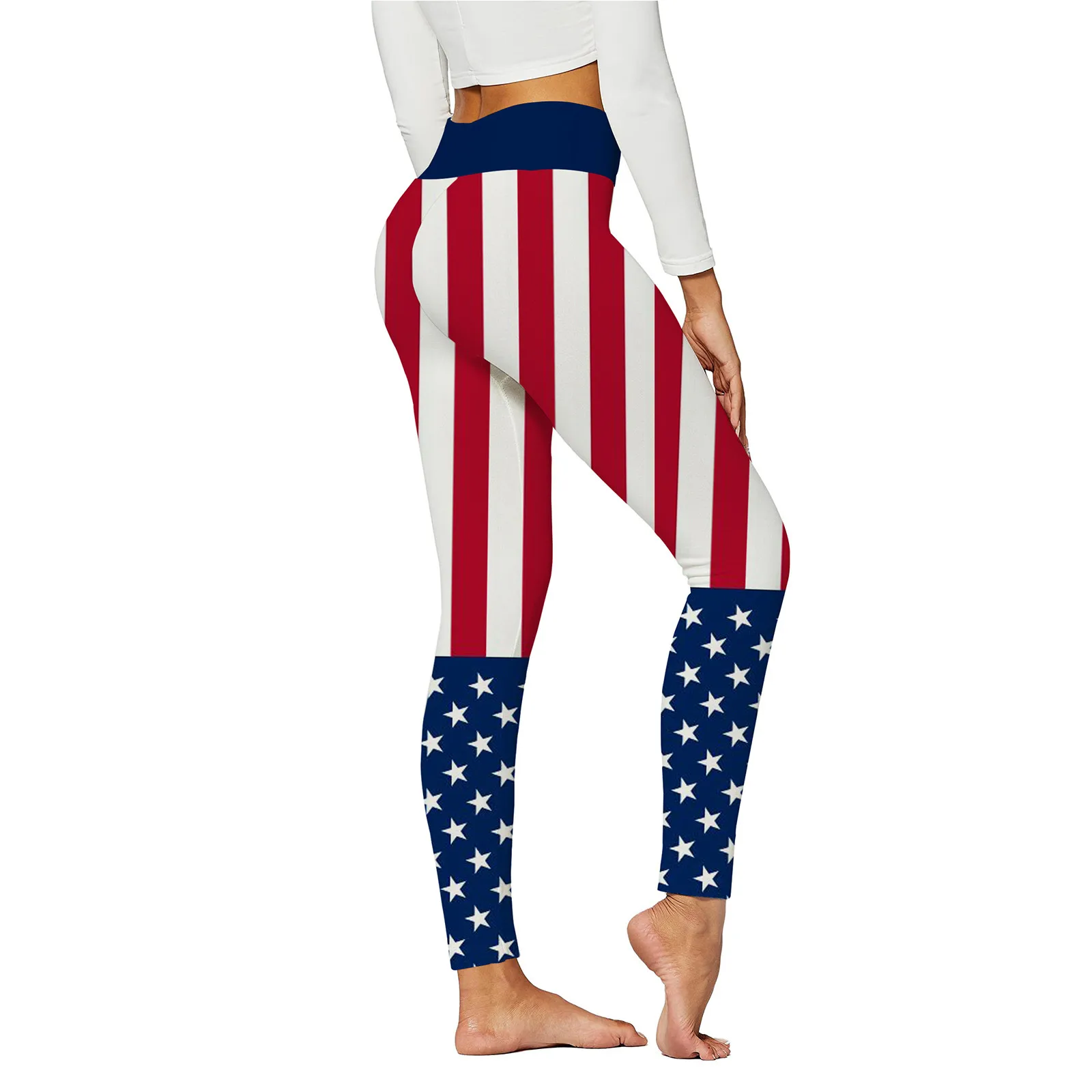 

Womens Independence Day Printed Leggings High Waist Females Pants Elastic Waist High Strecth Yoga Womens Trousers