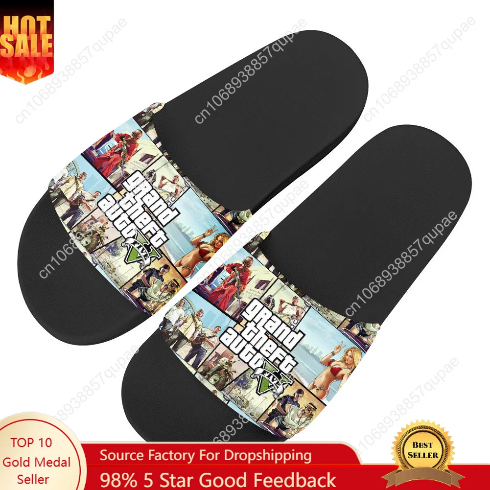 

GTA V 5 Slippers Home Water Shoes Cute Cartoon Anime Men Women Teenagers Beach Pool Sandals Custom Made Summer Slipper Fashion