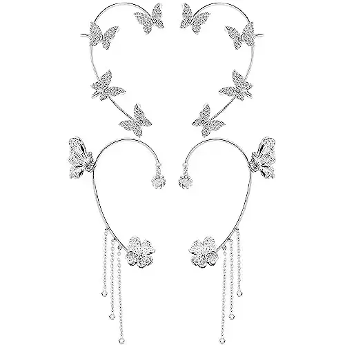 Boucles d'oreilles clip papillon en argent et diamant pour femme, or, non percé, pompon papillon, Zunderes, cadeaux, 2 paires