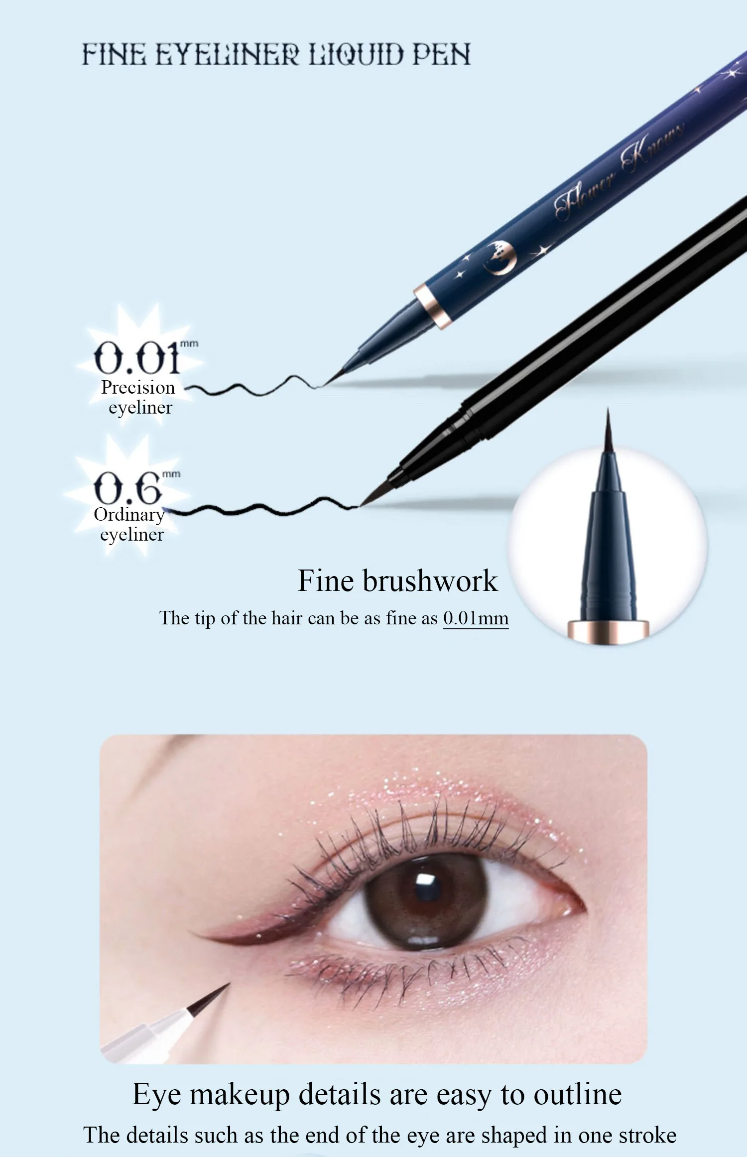 Flower Knows Moonlight Mermaid Eyeliner Pencil Waterproof Sweat-Resistant Smudge-Proof And Very Fine Eyeliner Pink Glitter