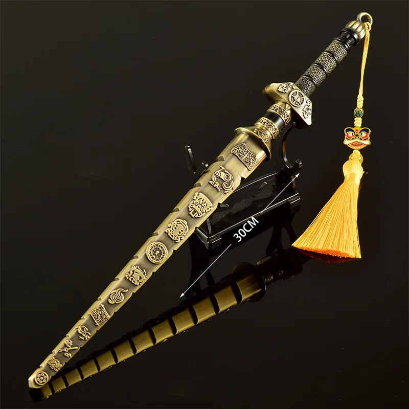

30cm Ten Thousand Patterns Demon-Subduing Rod,All-metal Handicrafts Toy Collections Decorative Knife Figurine Send Display Rack