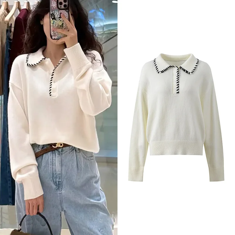 High-End Version European Style Casual Long Sleeve Knitted Shirt Women's Collared Top Breathable Comfortable Autumn Winter