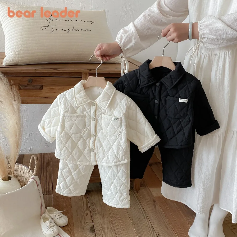 

Bear Leader Winter Korean Version Children's Sets Retro Embossed Jacket + Pants 2 Pcs Solid Color Boys and Girls Clothes