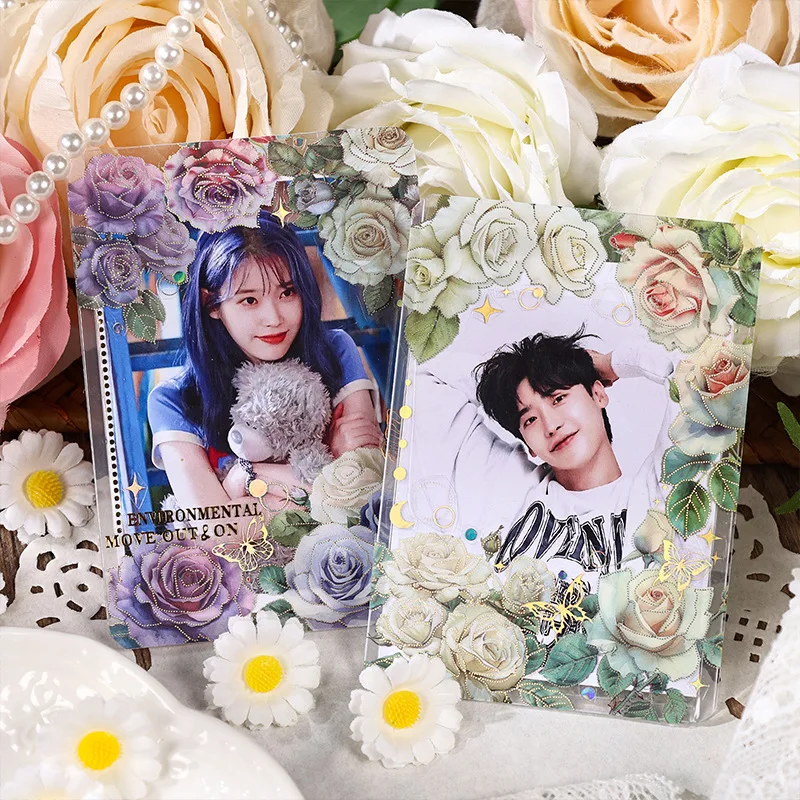 

4Pcs Oil Bronzing Rose Flower Clear PET Stickers Creative DIY Journaling Scrapbooking Collage Supplies