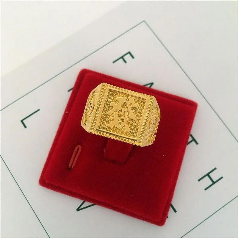 

Real Copy 100% Real Gold 24k 999 Ring Men's Lasts for a Long Time Individualized and Aggressive Opening Euro Pure 18K Gold Jewel