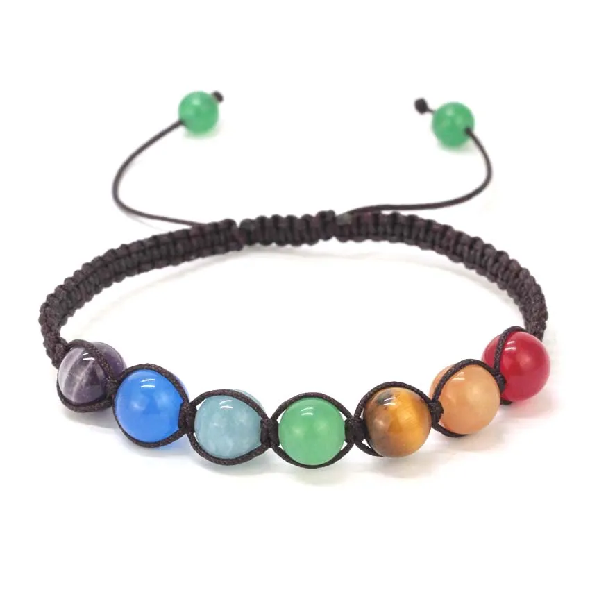Charms Braided Macrame Bracelets Natural Healing 7 Chakra Crystal Stone For Women Amethyst Round Beads Bracelet Choice Jewelry