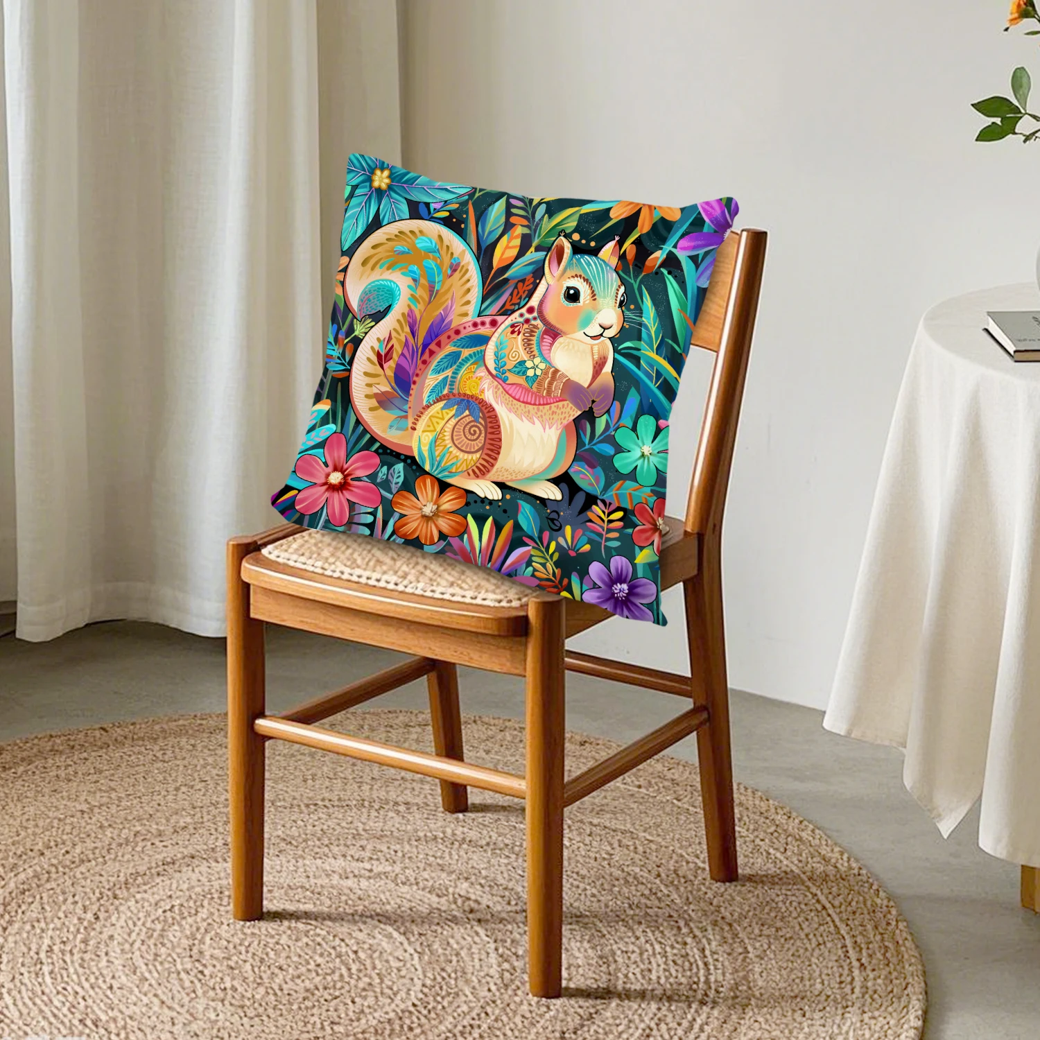 Squirrel Gifts Woodland Animals Pillow Cover Tropical Botanical Cushion Case Whimsical Farmhouse Decor Sofa Couch Bedroom Patio