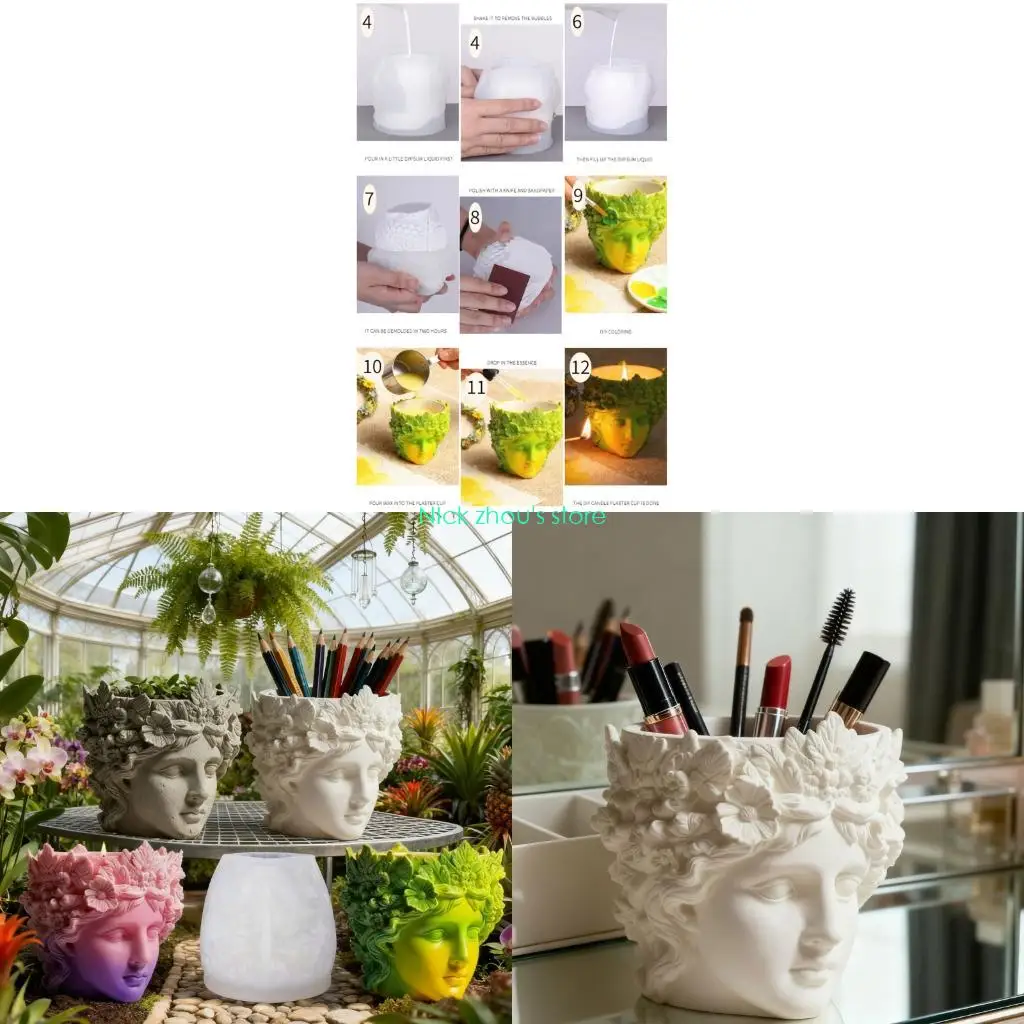 

E15E Multipurpose Wreath Face Silicone Mold For Crafting Miniature Plant Pots Resin Organizers And Cement Home Decoration