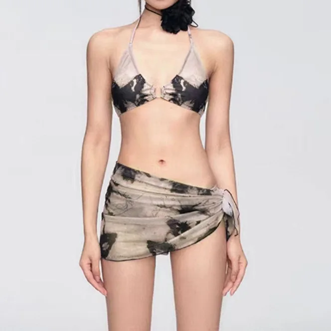 Новинка 202, купальник-бикини Spice Girl с принтом бабочки, женский купальник из трех частей для отпуска, маленькая грудь, сексуальный купальник