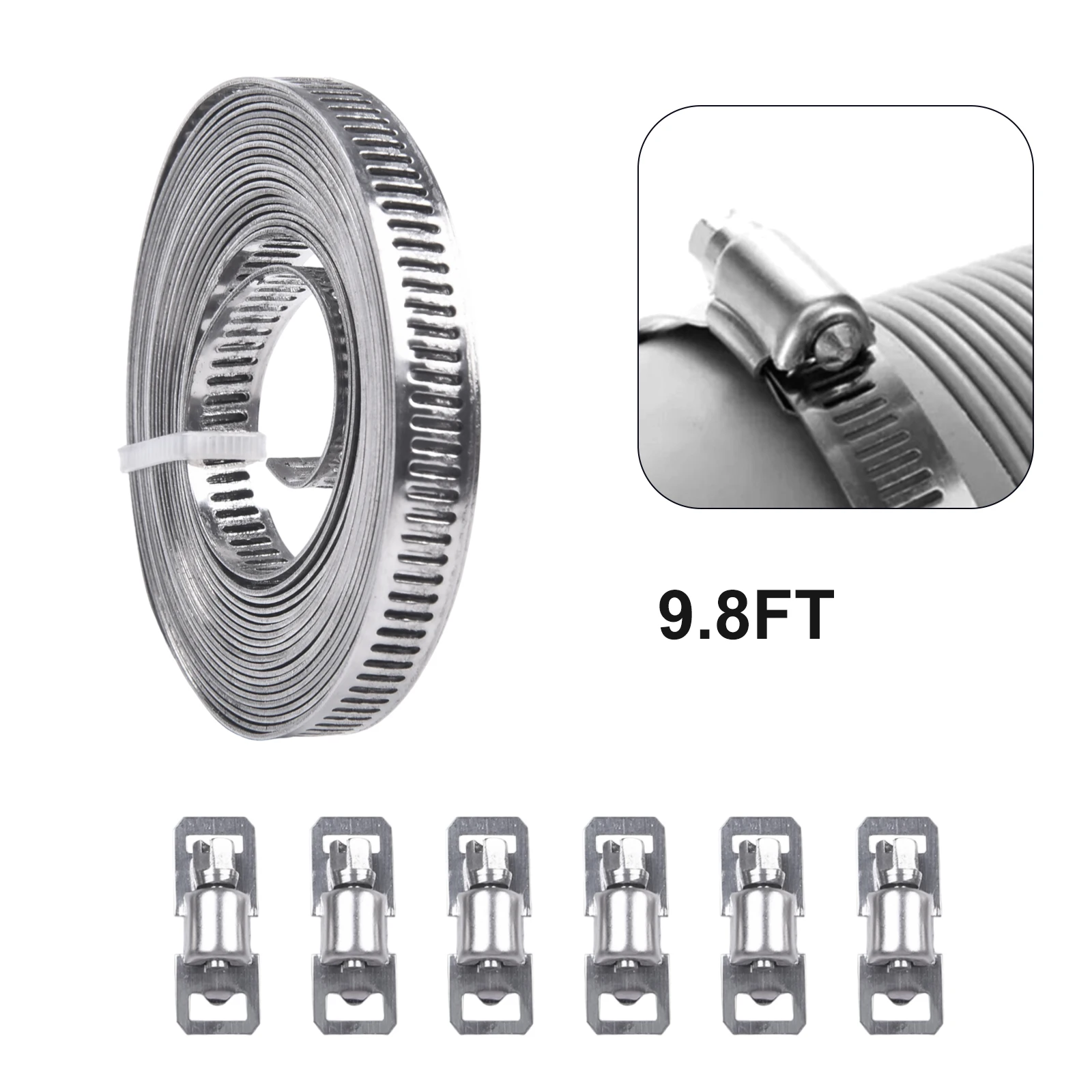 9.8ft Adjustable Large Hose Clamps Worm Gear Stainless Steel Clamp And 6 Fasteners Multi-function Hose Clamp Car Engine Parts