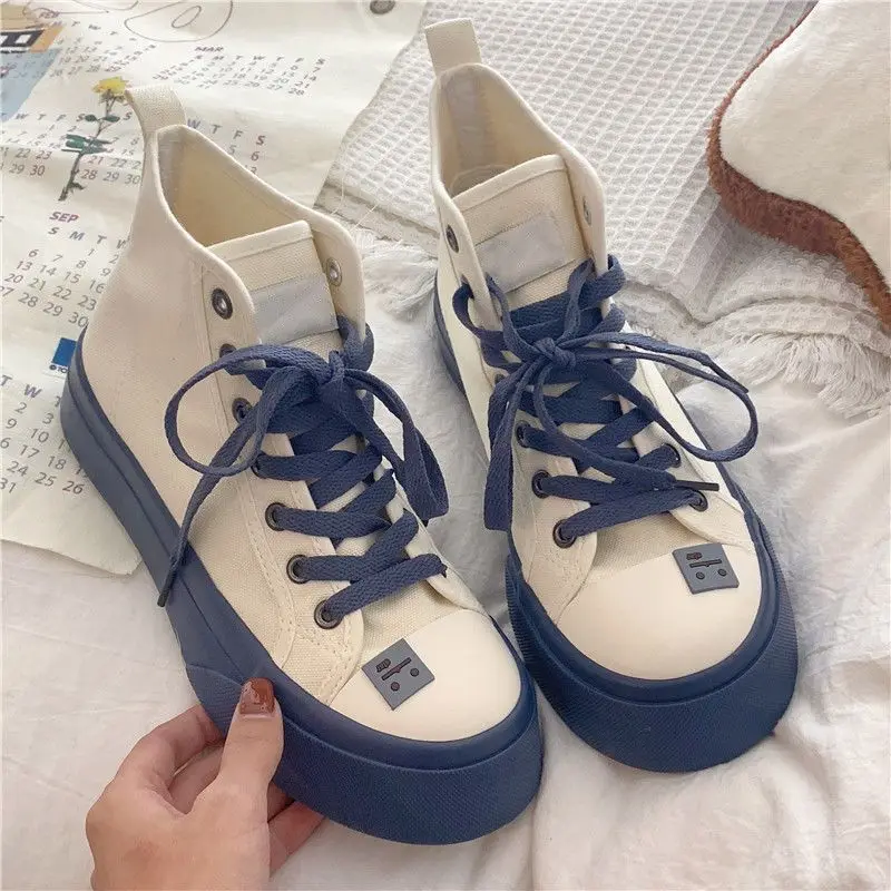 

Klein blue high top canvas shoes female niche design all matching platform shoes