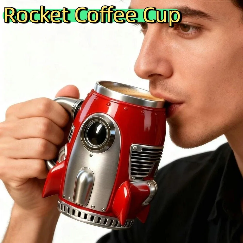 Taza de Café con Diseño de Nave Espacial 3D, Taza de Café con Forma de Cohete, Taza Creativa y Divertida con Forma de Nave Espacial, Taza Decorativa de Resina para Beber, Regalo