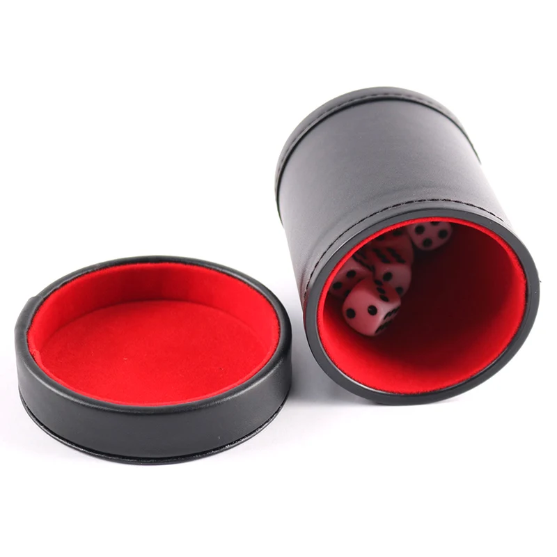 1X 83*92mm New Black PU Leather Flannel Mute Dice Cups With 5pcs Dices Bar Game Supplies