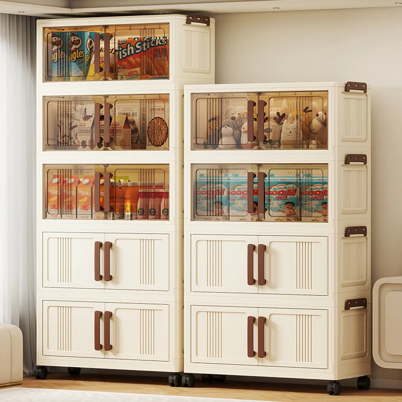 Armadietto portaoggetti trasparente pieghevole a 2 ante da 70 cm, design salvaspazio, per camera da letto, soggiorno, giocattoli, vestiti