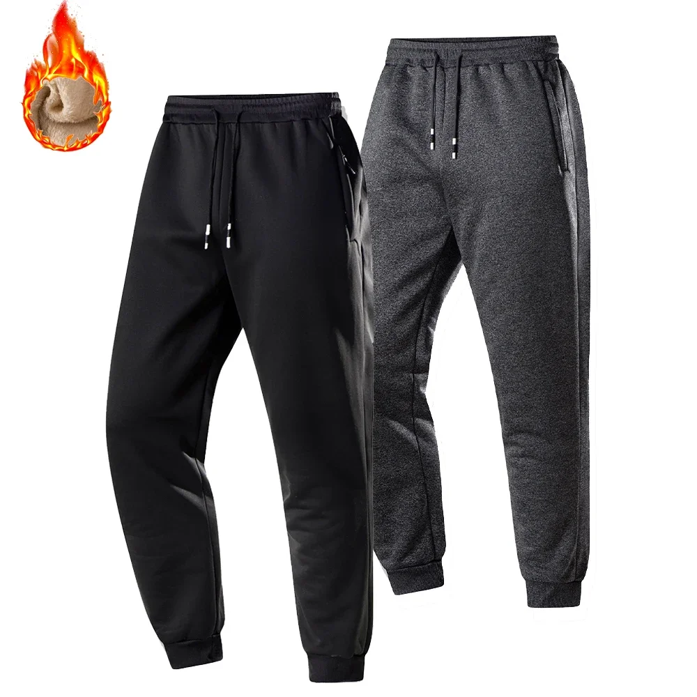 Men's Winter Warm Sports Pants Drawstring Thick Thermal Casual Trousers Men Solid Lambswool Fitness Jogging Windproof Sweatpants