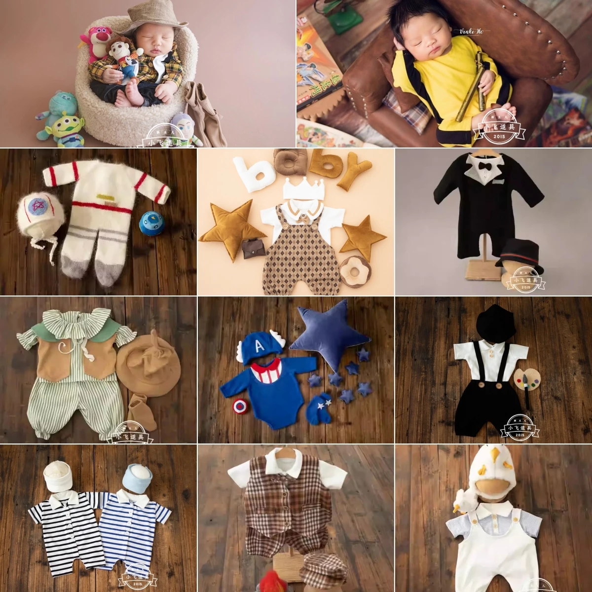 

Newborn Photography Clothes for Baby Boys Cool Outfit with Hat 2pcs Set Infant Clothing Outfit Suit for Studio Photoshoot Props