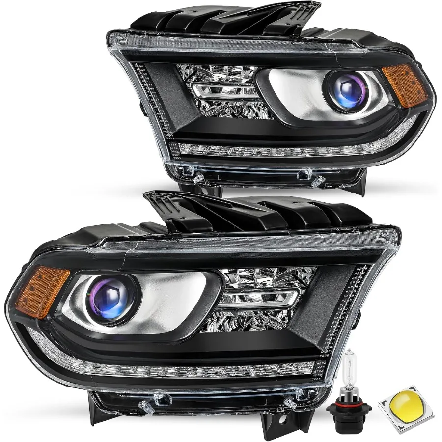 

Headlight Assembly [w LED DRL] Compatible with 2014-2020 Dodge Durango Factory Halogen Model Headlamps Replacement Driver and Pa