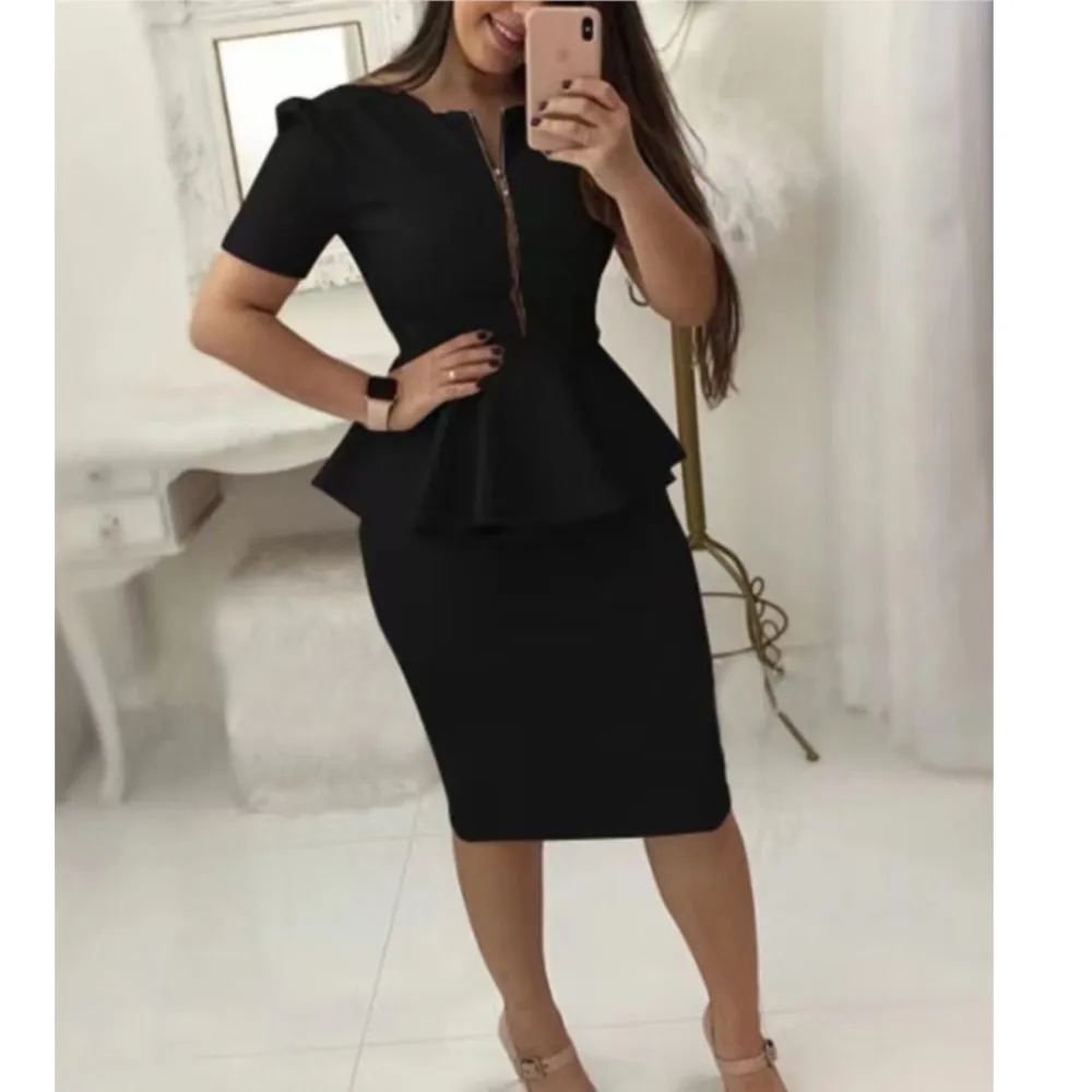 

Весенне-летняя модная женская верхняя юбка с короткими рукавами в стиле листьев лотоса, комплект из 2 предметов, женская офисная юбка на молнии с длинными рукавами