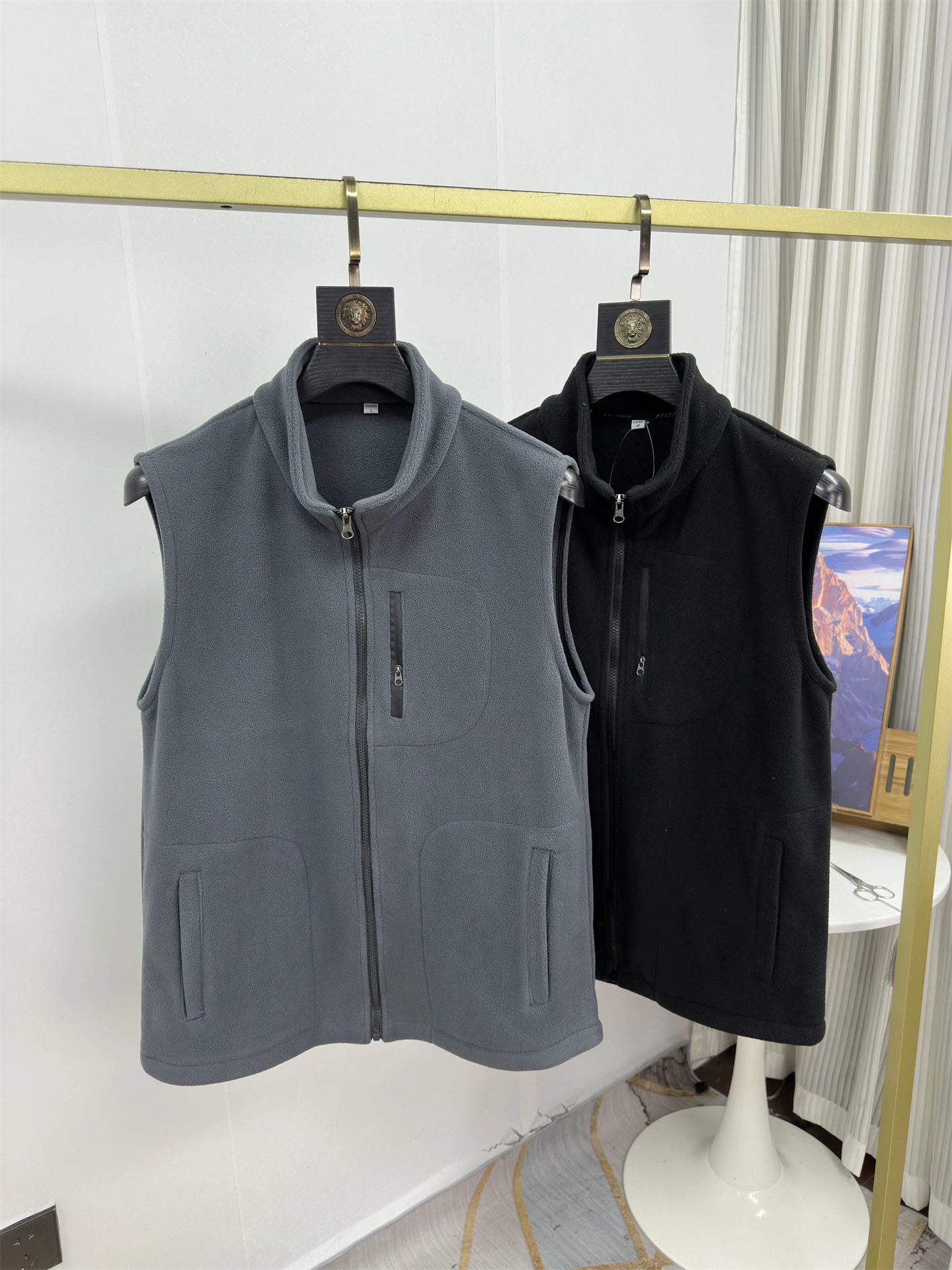 

Outdoor Men's Fce Lined Jaet Anti-Static Double-Sided Velvet Warm Stand Collar Vest for Autumn Winter Faion Urban Sle