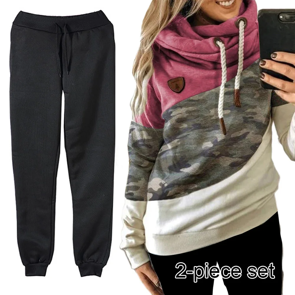 

Women's Tracksuit Suit Autumn Fashion Warm Hoodie Sweatshirts Two Pieces Oversized Solid Casual Hoody Pullovers Long Pant Sets