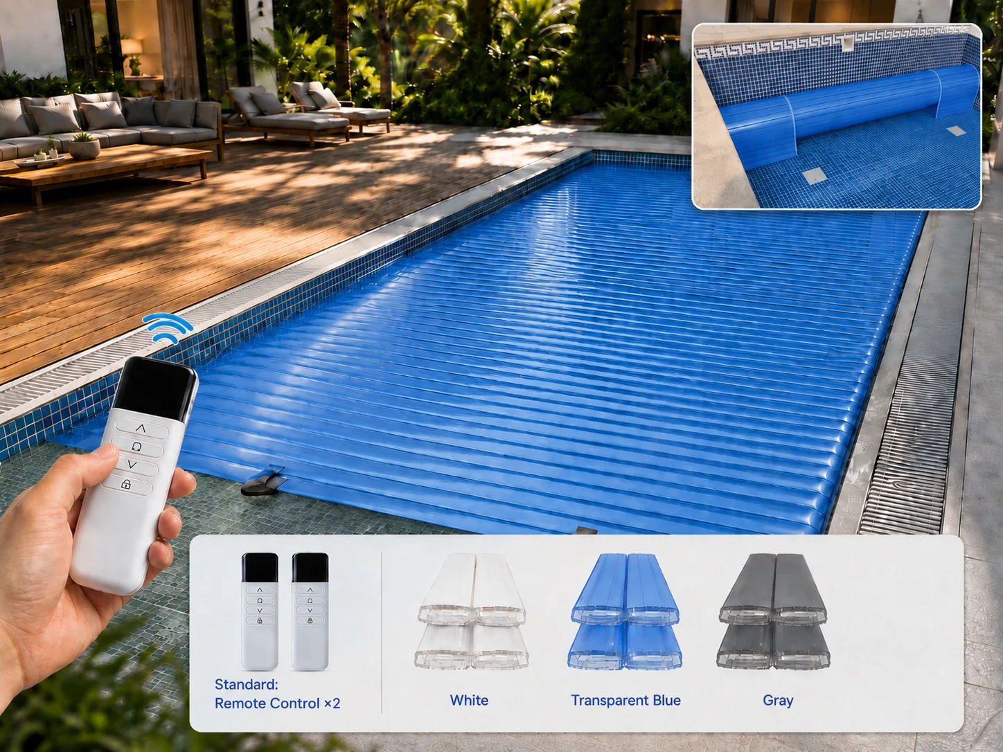 Remote Control Electric Retractable PC Slat Swimming Pool Cover Automatic Hidden Installation Pool Cover