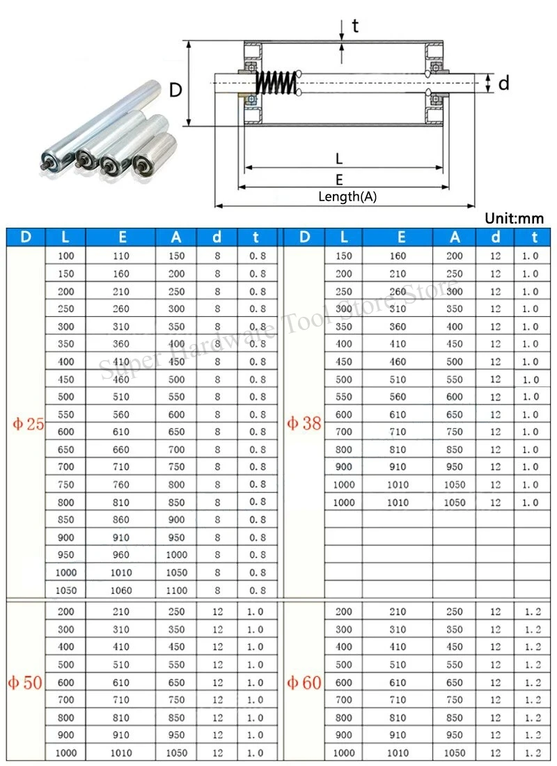 1Pcs Galvanized Gravity Roller Conveyor Dia 25 38 50 60mm Length 150 200 250 300 350 400 450 500 550 600mm Precision Bearings