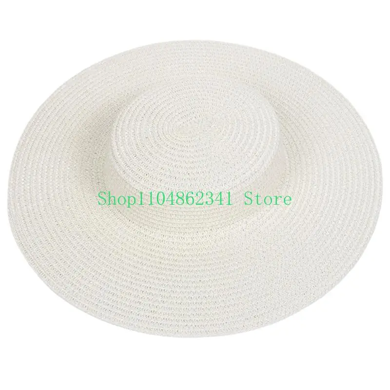 652F DIY Hat Blank with Plain Straw-Fiber Texture, Level Upper Profile and Broad Perimeter for Custom Craft and Event Styling