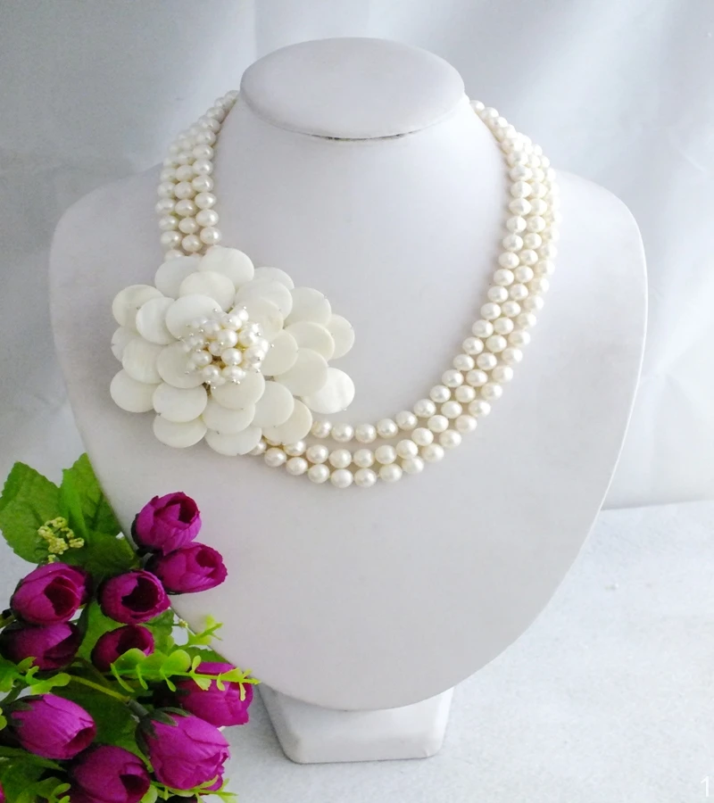 

Wonderful Freshwater pearl Beads With Shell Flower Jewelry 20"