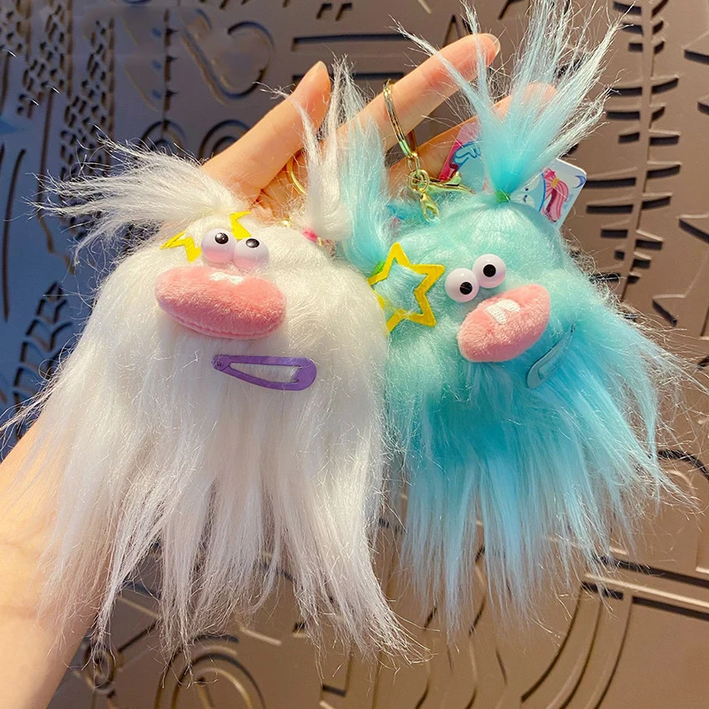 Creative Funny Plush Beauty Long Hair Big Nose Braid Jun Key Chain Cute Hairpin Ugly Cute Strange Doll Keyring Women Bag Pendant