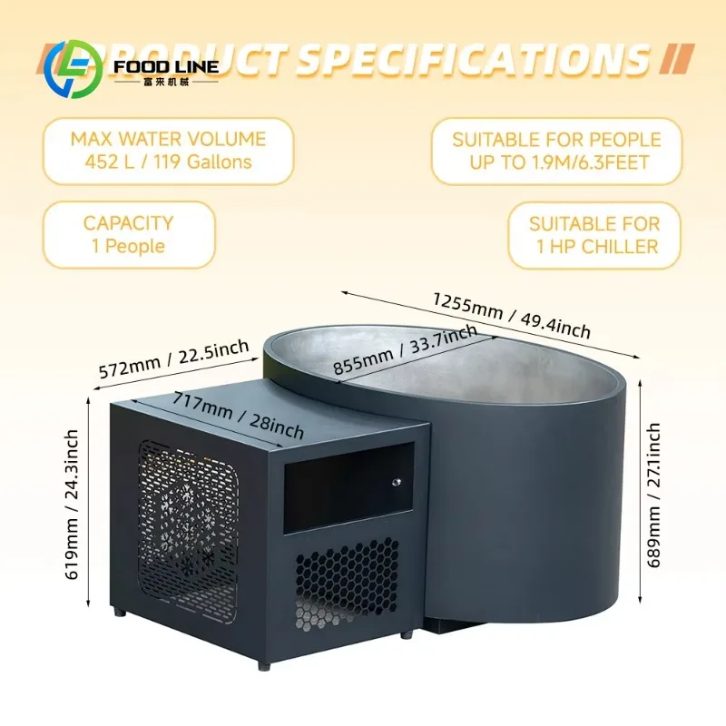Customized Professional Stainless Steel Cold Plunge Tub Ice Bath with Chiller Temperature Control Ice Barrel Bath