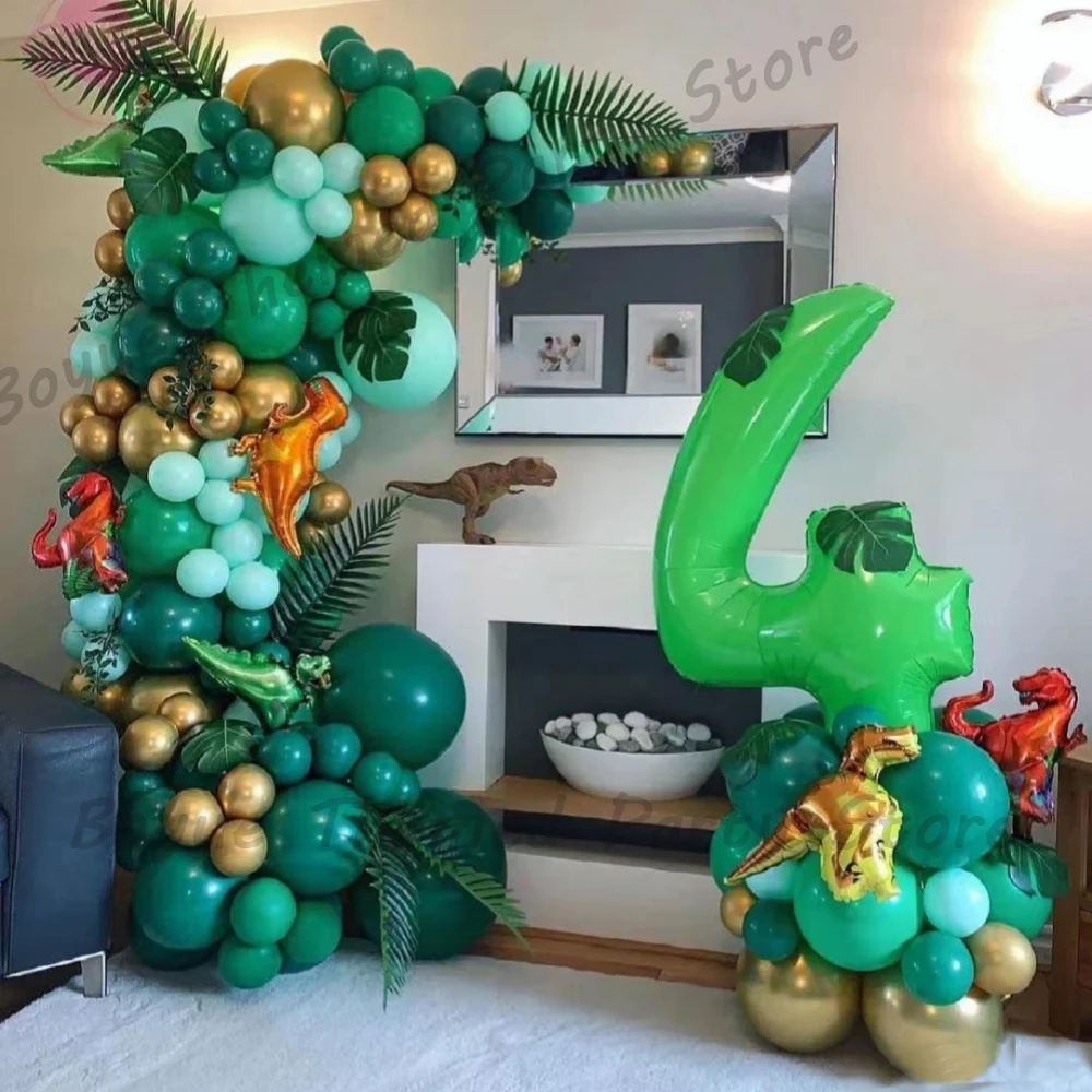 125pcs Safari Animal Mini Dinosaur Balloon Garland 0-9 Digital Balloon Palm Leaves Jungle Birthday Party Decoration Baby Shower