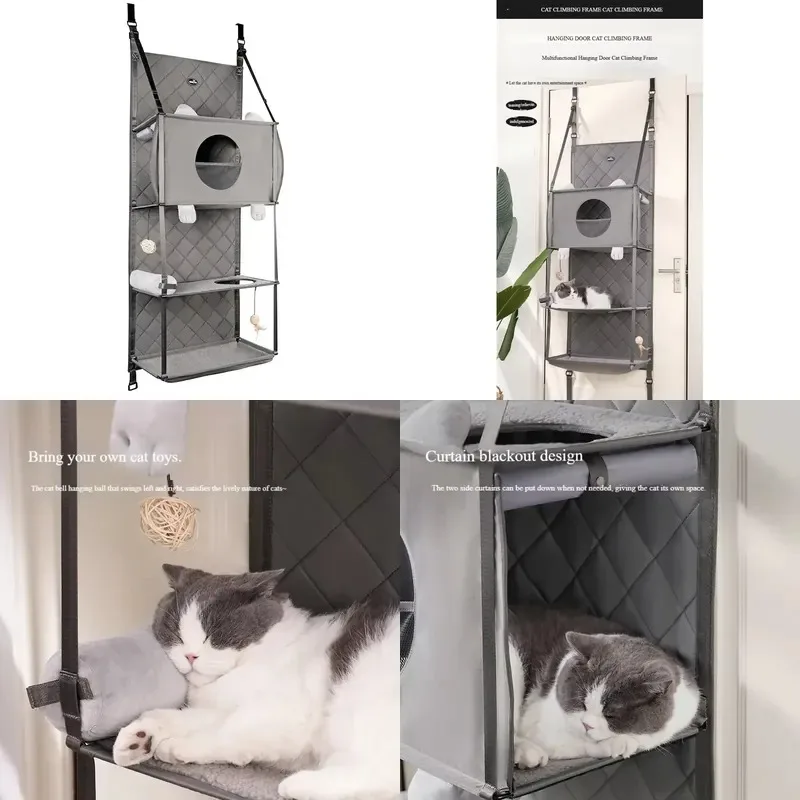 Wall Mounted Cat Tree Door Climbing Frame Hammock Habitat Indoor Furniture