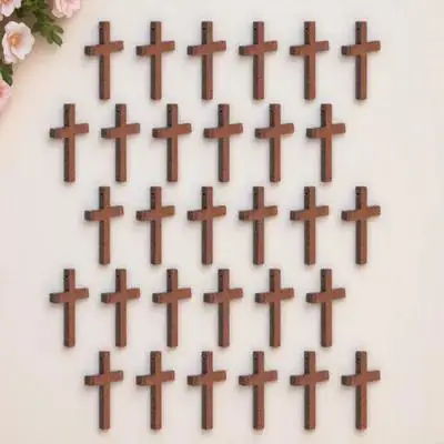 

30pcs Cross Pendant Wooden Bracelet Diy Craft Decor For Necklace Keychain Bag Hanging Retro Catholic Jewelry Gift Mini Wood