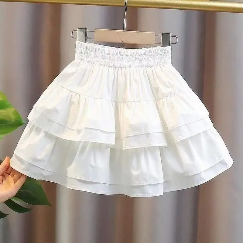 Summer Baby Girls 4-Layer Lotus Leaf Skirt with Elastic Waist Pleated Preppy Style Kids Junior Girl Dance Skirt